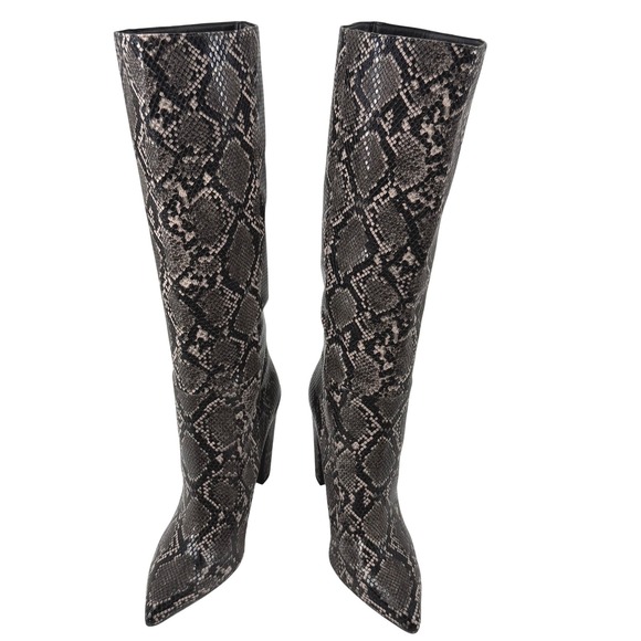 New Steve Madden Rouge Snakeskin Knee High Block Heel Boots Grey Black Women 11M - Picture 4 of 9